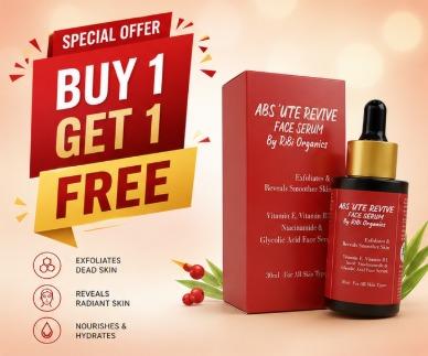 ABS'UTE REVIVE Face Serum 1+1 Combo | Vitamin E, Niacinamide, Vitamin B5 & Glycolic Acid | Glowing Skin Face Serum | 2 × 30 ml | For Men & Women | Made in India